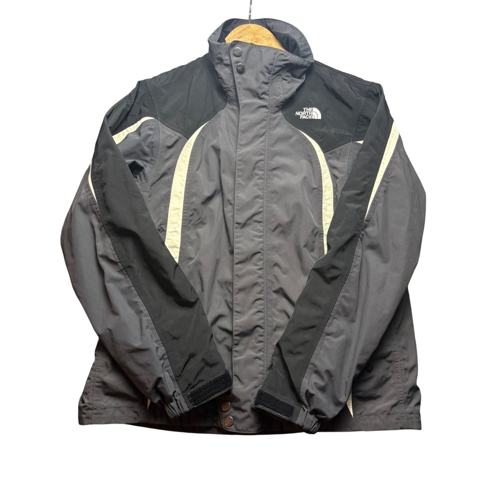 The North Face HyVent Jacket Womens M Gray Black Waterproof Hiking Rain Coat